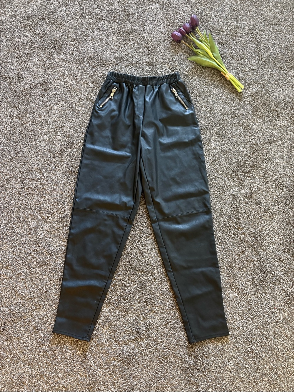 ASOS Black Faux Leather Skinny Jogger Pants